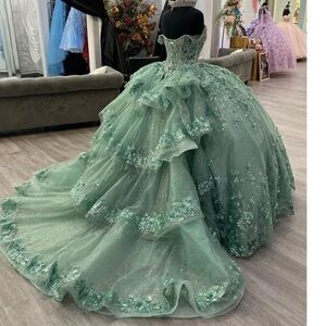 CUSTOM Sage Green  Gown w/ Floral Details Quinceanera /Sweet16/Prom Size 6-8